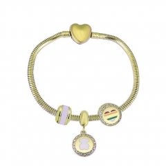 Stainless Steel Heart gold plated charms bracelet for women XK3549