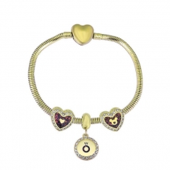 Stainless Steel Heart gold plated charms bracelet for women XK3539