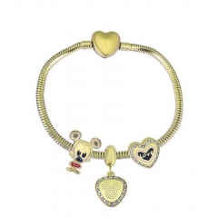 Stainless Steel Heart gold plated charms bracelet for women XK3488