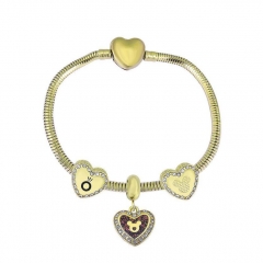 Stainless Steel Heart gold plated charms bracelet for women XK3535
