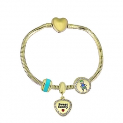 Stainless Steel Heart gold plated charms bracelet for women XK3493