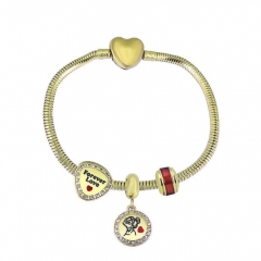 Stainless Steel Heart gold plated charms bracelet for women XK3547