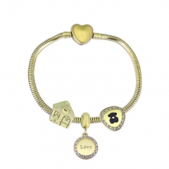 Stainless Steel Heart gold plated charms bracelet for women XK3538