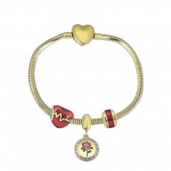 Stainless Steel Heart gold plated charms bracelet for women XK3546