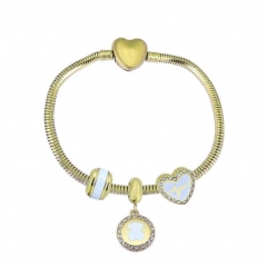 Stainless Steel Heart gold plated charms bracelet for women XK3548