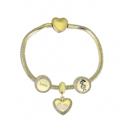 Stainless Steel Heart gold plated charms bracelet for women XK3534