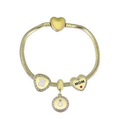 Stainless Steel Heart gold plated charms bracelet for women XK3541